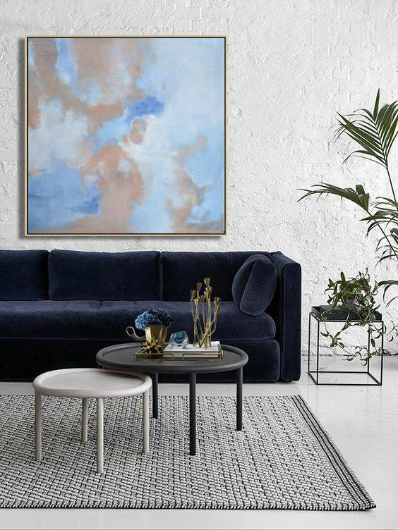 Handmade Painting Large Abstract Art,Abstract Landscape Oil Painting,Living Room Wall Art,Purple,Blue,White